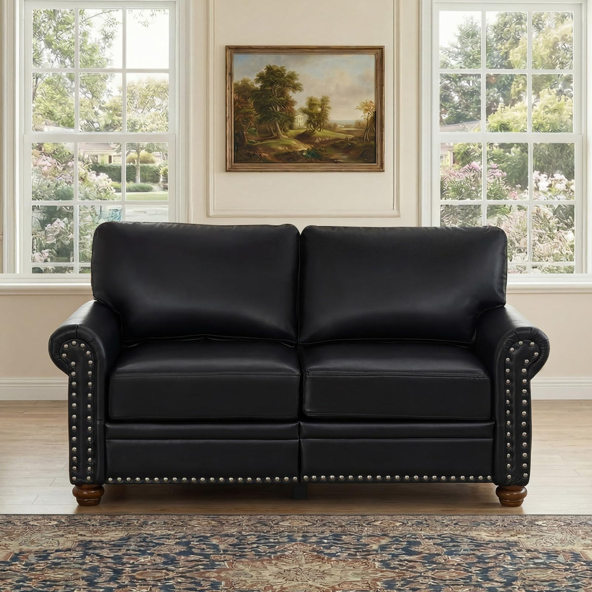 2 Piece Couch Sets for Living Room,Mid Century Modern Couch with Storage Nailhead Trim & Rolled Armrests,Deep Seat Comfy Couch,Furniture Set for Living Room,Bedroom,Office(Navy Blue,Loveseat+3 Seater)
