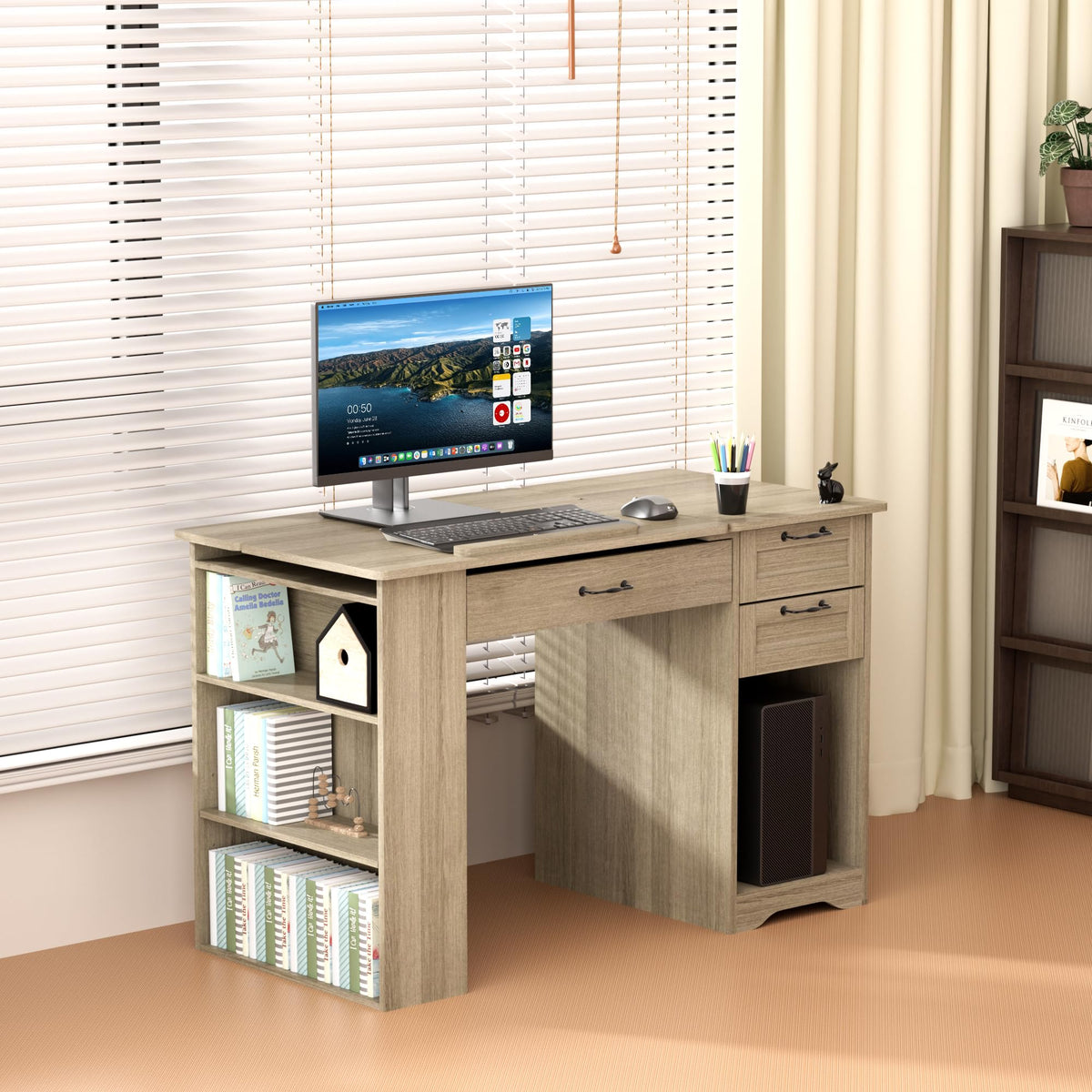 Drafting Table with Storage Cabinet & Drawers, Adjustable Drawing Desk with Open Shelves, Craft Table Painting Desk for Artists, Painters, Drawing, Crafting, Reading, Writing, Working