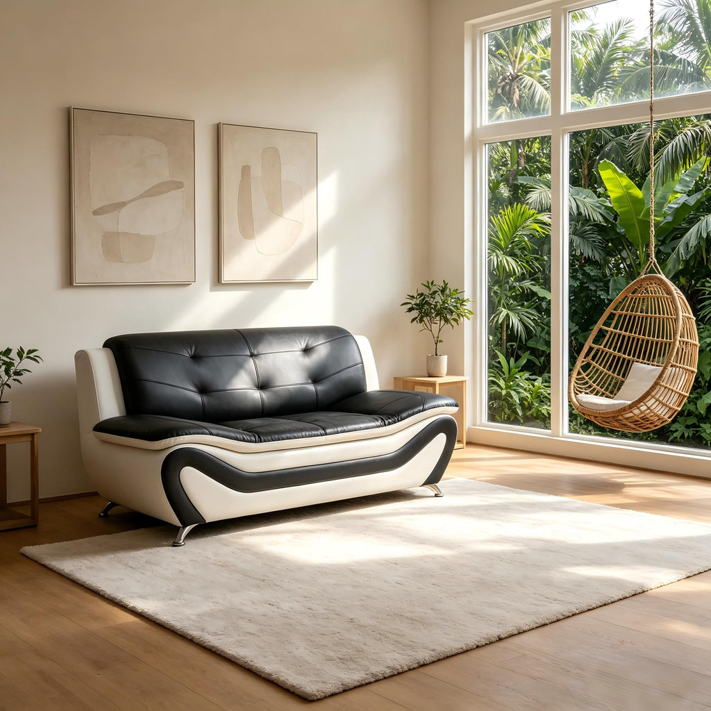 Creamy White Living Room Furniture Set, 2-Piece Modern Faux Leather Couches for Home, Living Room Sofa Sets, 3-Seater Sofa and Loveseat with Metal Feet, Couch Set for Bedroom, Hotel, Office