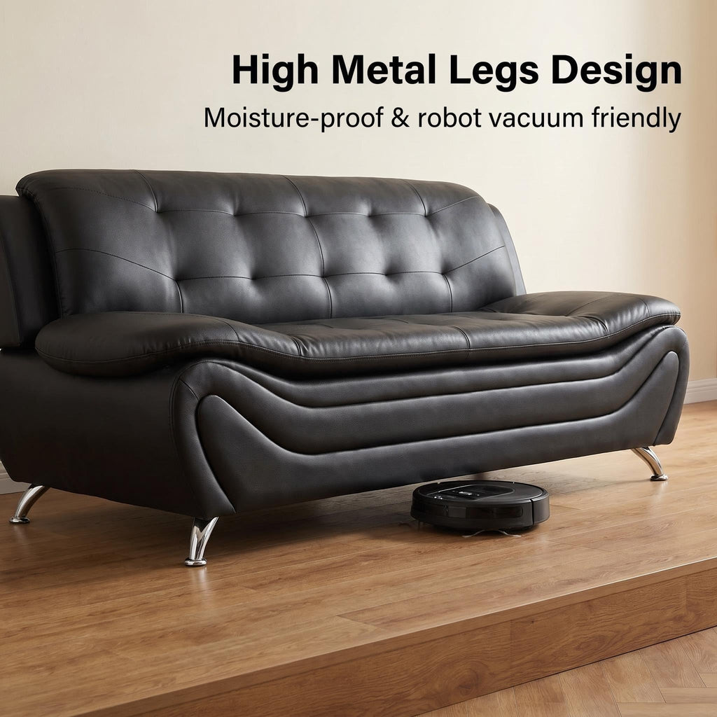 Modern Faux Leather Sofa Set â 3-Piece Living Room Couch with Chrome Legs & Padded Armrests â Includes 1-Seater, 2-Seater & 3-Seater â Contemporary Lounge Furniture for Home & Office (Brown)