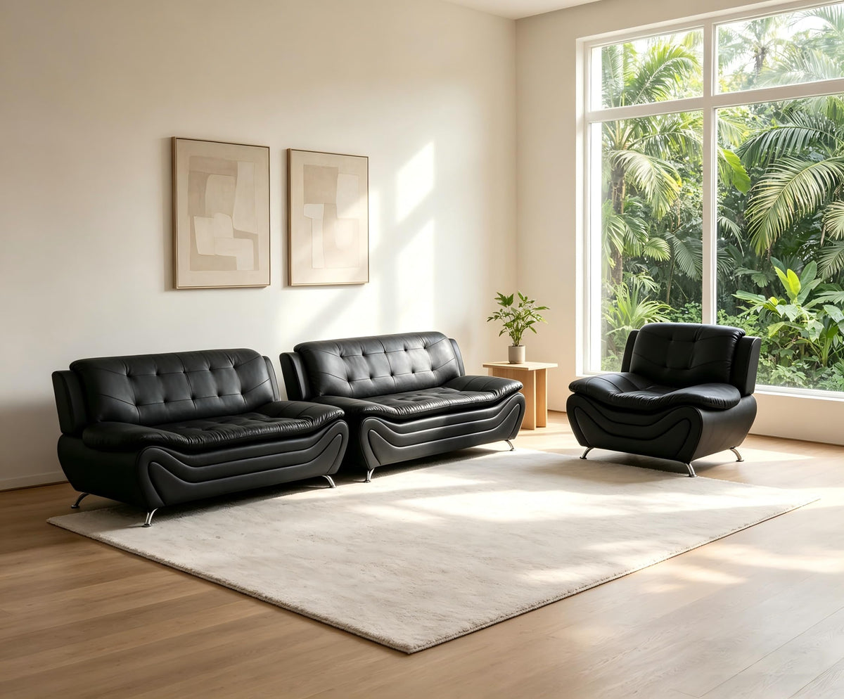Creamy White Living Room Furniture Set, 2-Piece Modern Faux Leather Couches for Home, Living Room Sofa Sets, 3-Seater Sofa and Loveseat with Metal Feet, Couch Set for Bedroom, Hotel, Office