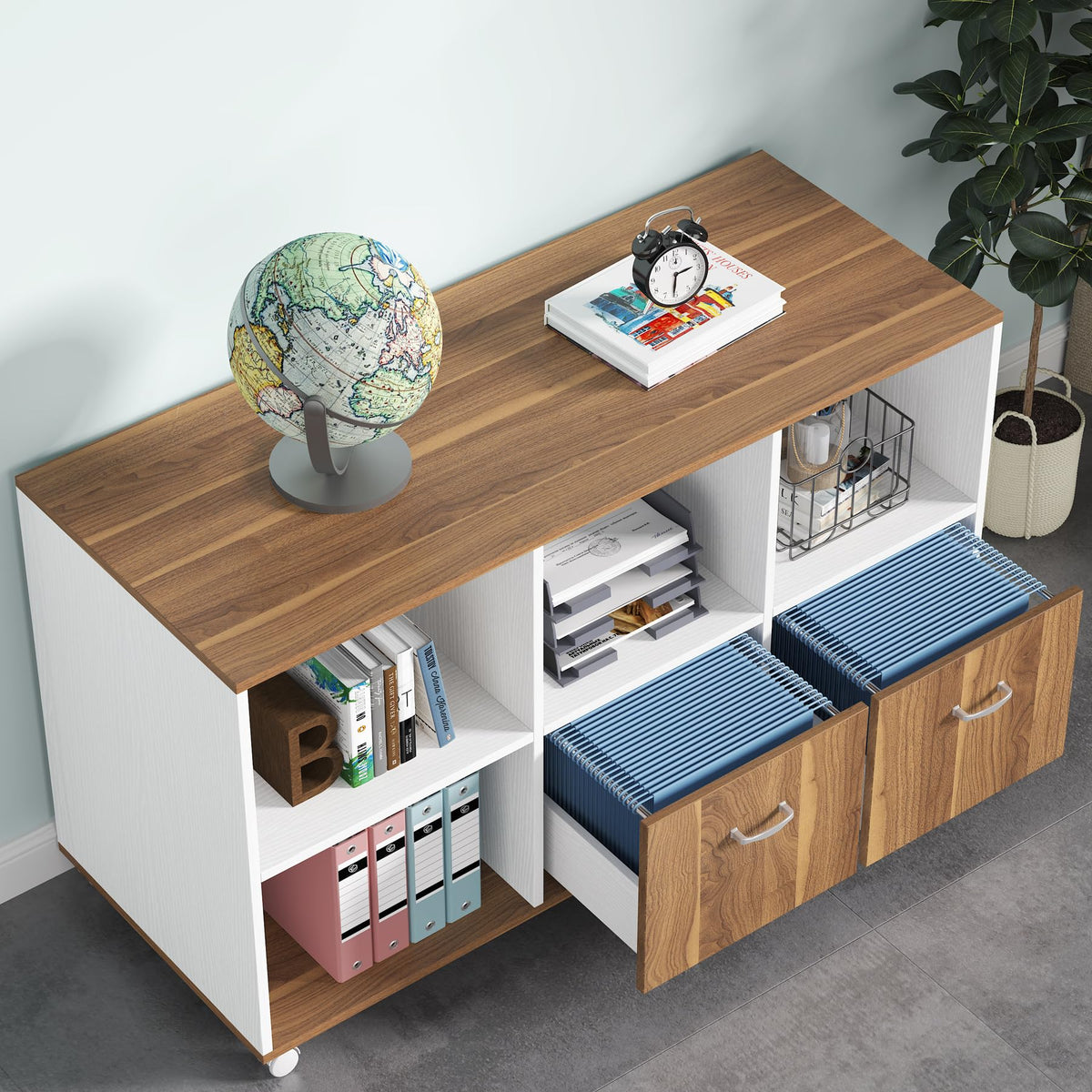 Tribesigns 55 inches Executive Desk and 43" lateral File Cabinet, L-Shaped Computer Desk Home Office Furniture with Drawers and Storage Shelves, Office Table with Cabinet