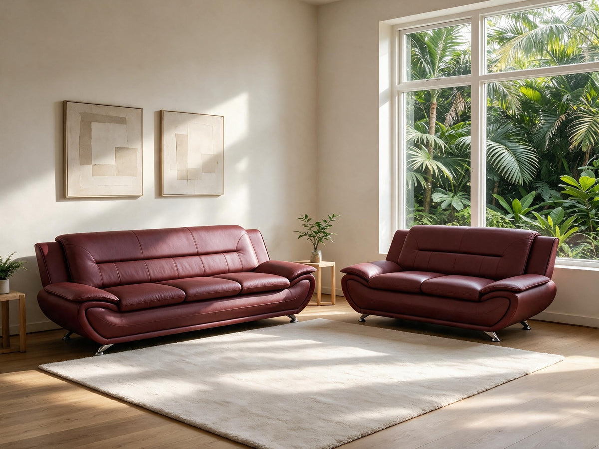Creamy White Living Room Furniture Set, 2-Piece Modern Faux Leather Couches for Home, Living Room Sofa Sets, 3-Seater Sofa and Loveseat with Metal Feet, Couch Set for Bedroom, Hotel, Office