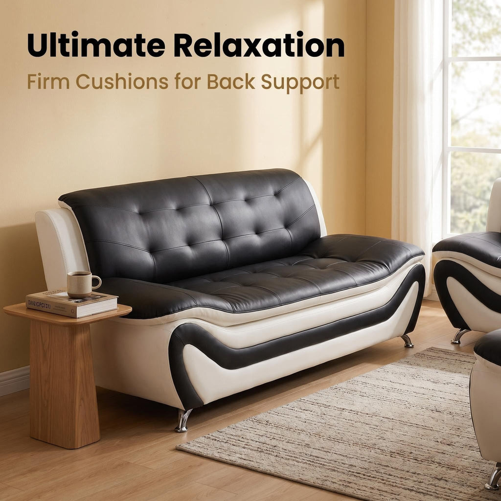 Modern Faux Leather Sofa Set â 3-Piece Living Room Couch with Chrome Legs & Padded Armrests â Includes 1-Seater, 2-Seater & 3-Seater â Contemporary Lounge Furniture for Home & Office (Brown)