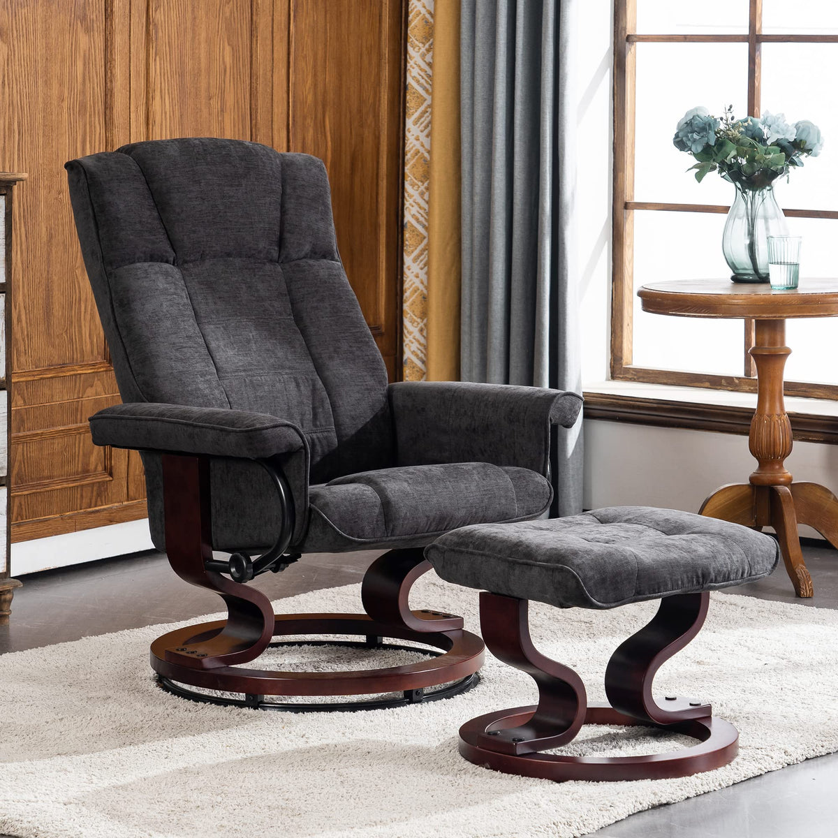 MCombo Manual Swivel Recliner with Ottoman, Faux Leather 9019