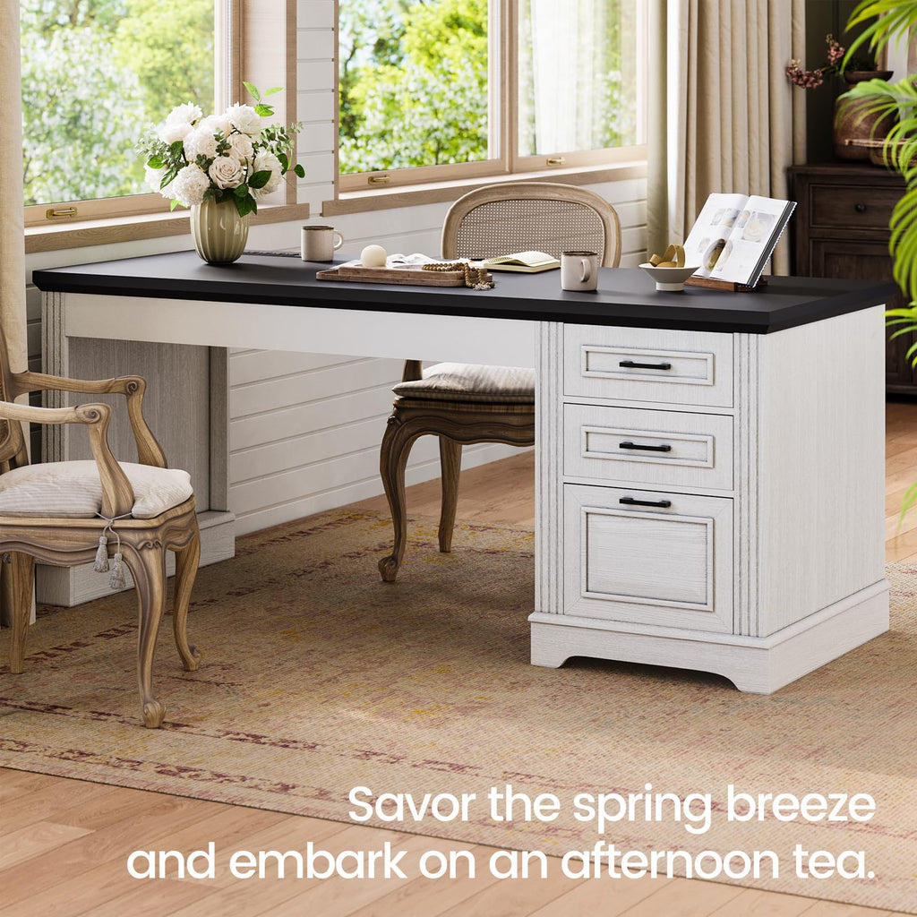 Itaar Farmhouse L Shaped Desk, Executive Computer Desk with Drawers and Storage Cabinet, Home Office Desk with File Drawer and Power Outlet, Corner Desk, Workstation for Office Home, Grey