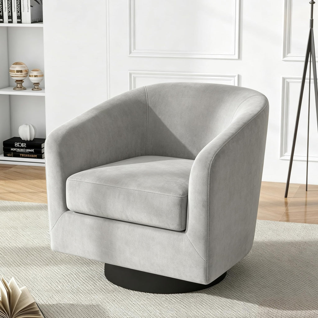 Faux Leather Swivel Accent Chairs Set of 2, Barrel Armchair, Brown