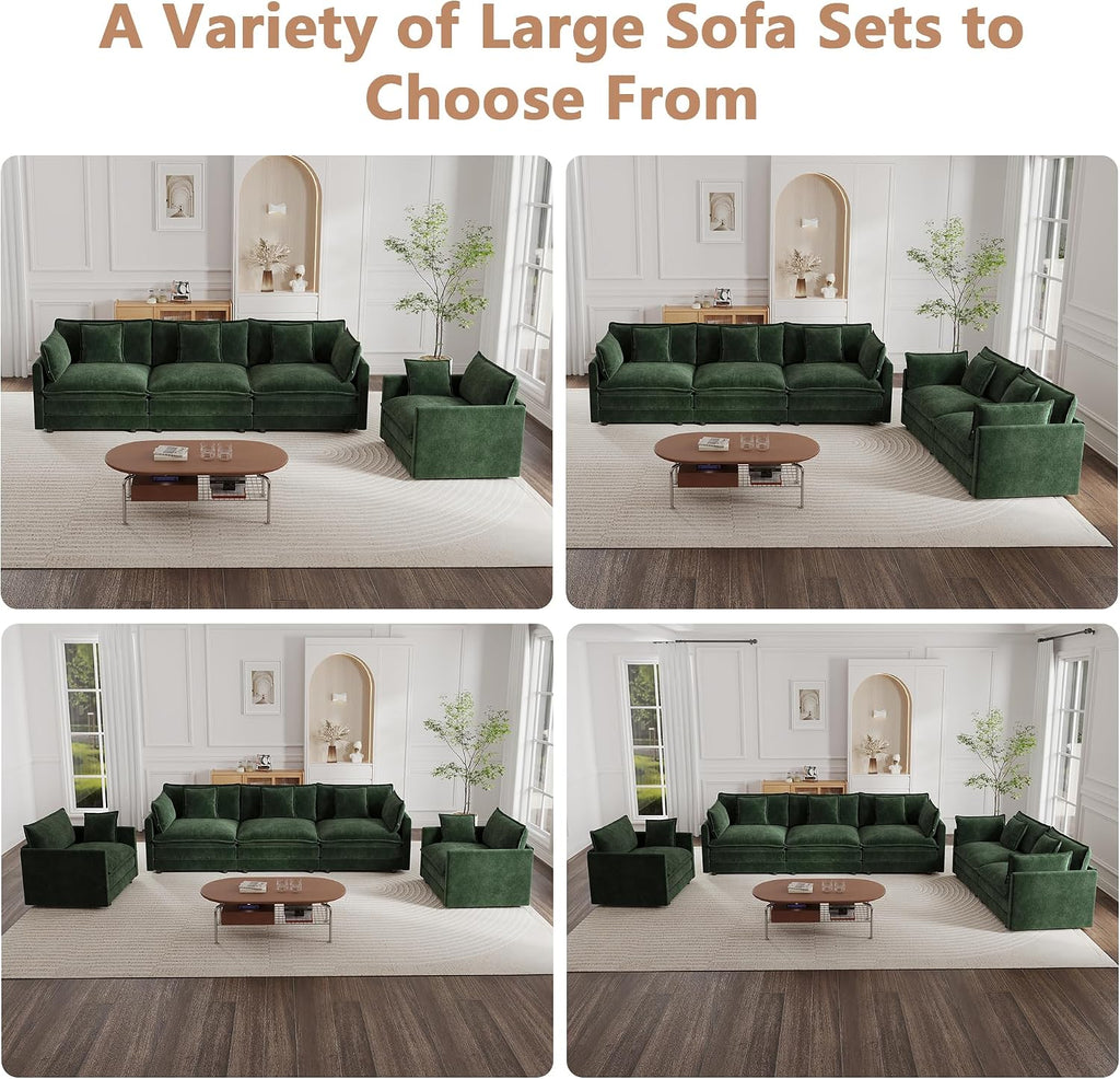 mikibama Luxury 2 Piece Loveseat Couch & Sofa Armchair Set, Modern Upholstered Chenille Cloud Couches Set Furniture with 5 Pillow for Living Room Bedroom Office Apartment, Evergreen