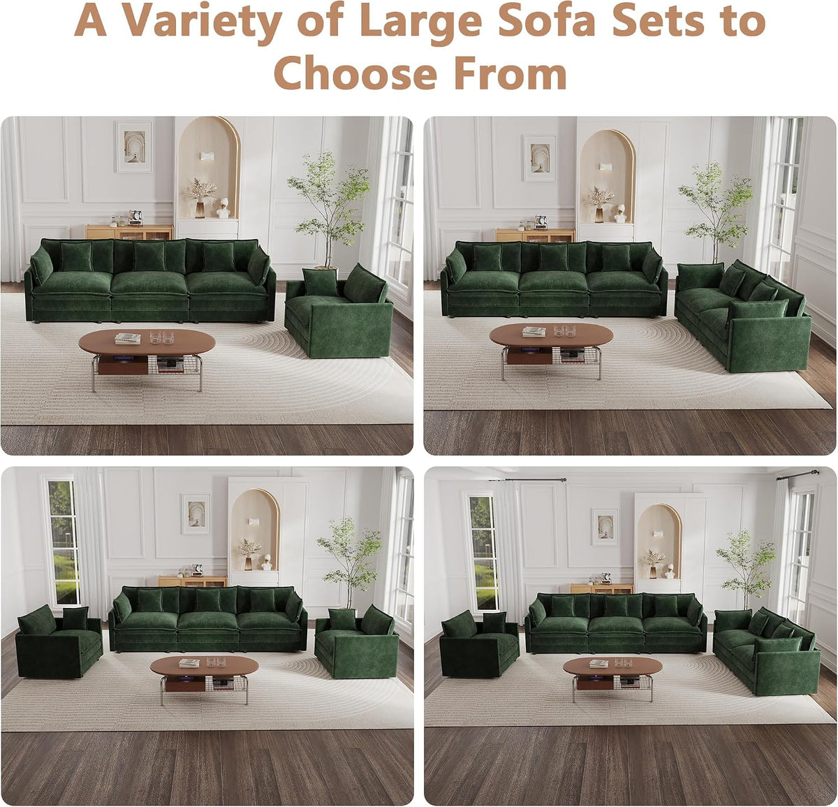 mikibama Luxury 2 Piece Loveseat Couch & Sofa Armchair Set, Modern Upholstered Chenille Cloud Couches Set Furniture with 5 Pillow for Living Room Bedroom Office Apartment, Evergreen