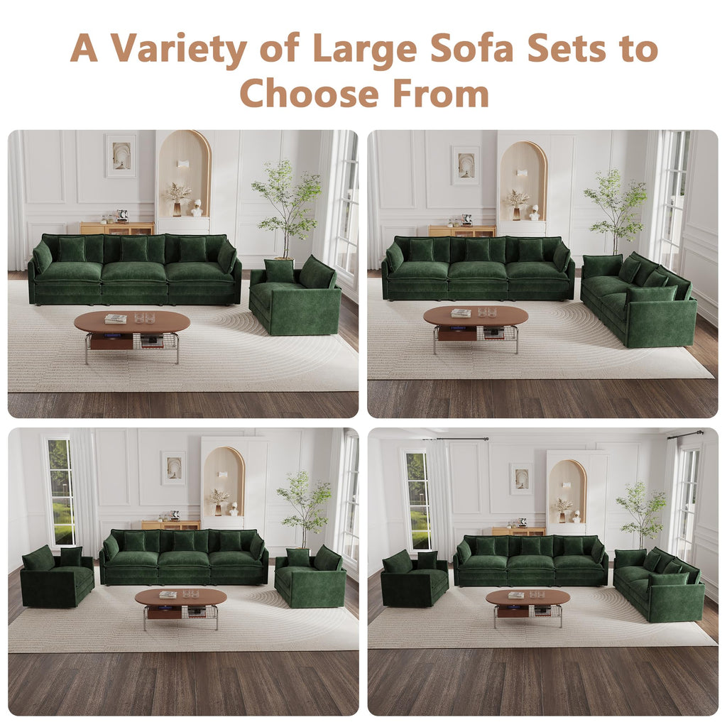 mikibama Luxury 2 Piece Loveseat Couch & Sofa Armchair Set, Modern Upholstered Chenille Cloud Couches Set Furniture with 5 Pillow for Living Room Bedroom Office Apartment, Evergreen