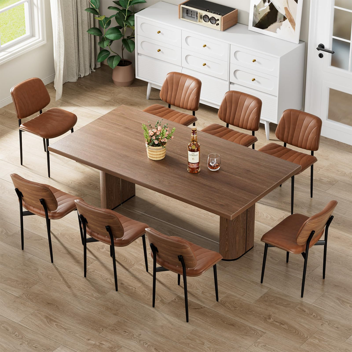 REONEY Dining Chairs Set of 4, Mid-Century Modern Kitchen Chairs, Black
