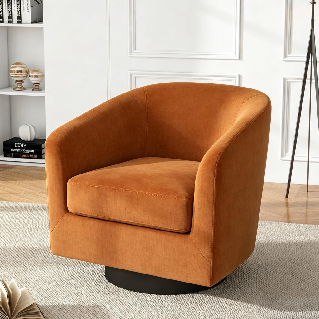 Faux Leather Swivel Accent Chairs Set of 2, Barrel Armchair, Brown