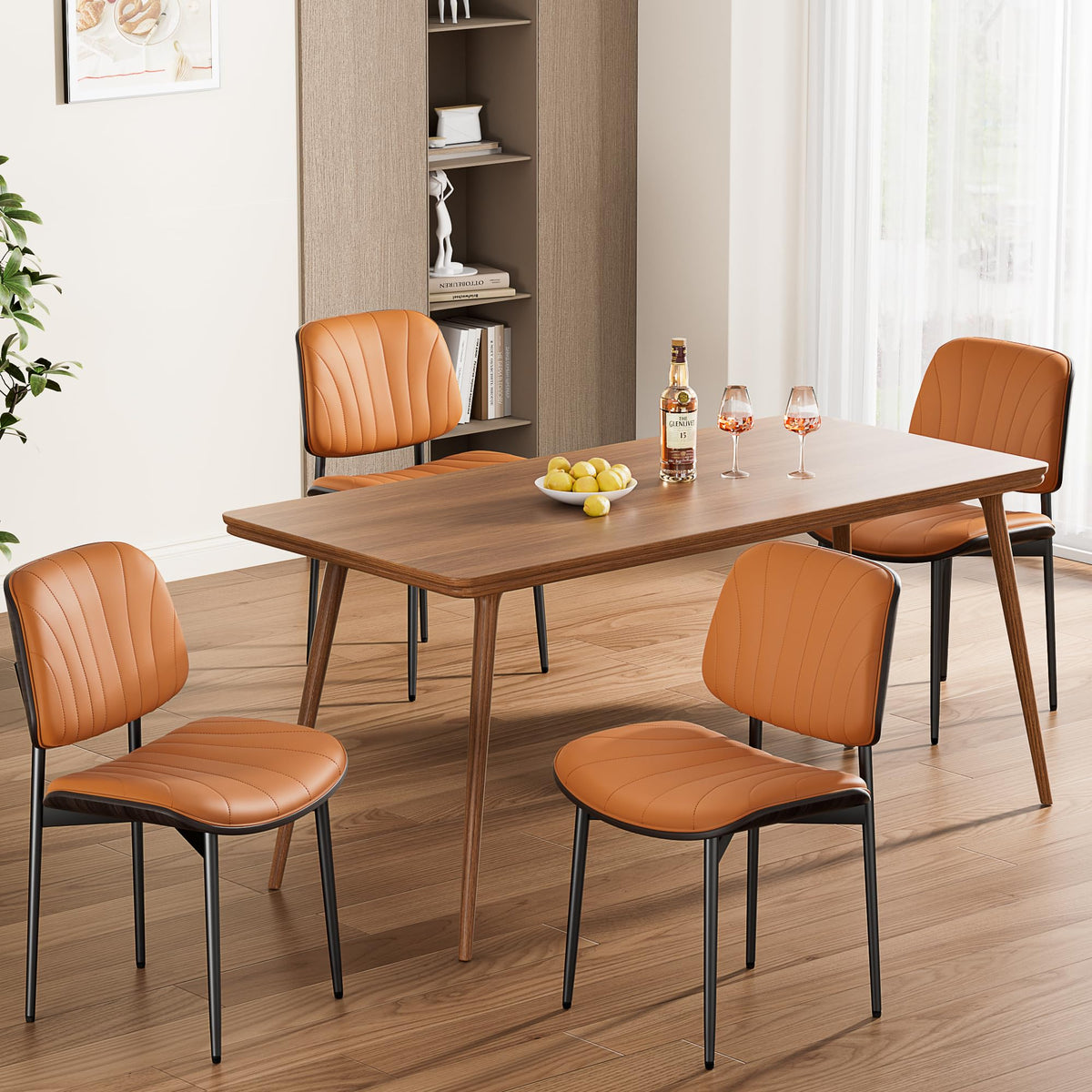 REONEY Dining Chairs Set of 4, Mid-Century Modern Kitchen Chairs, Black