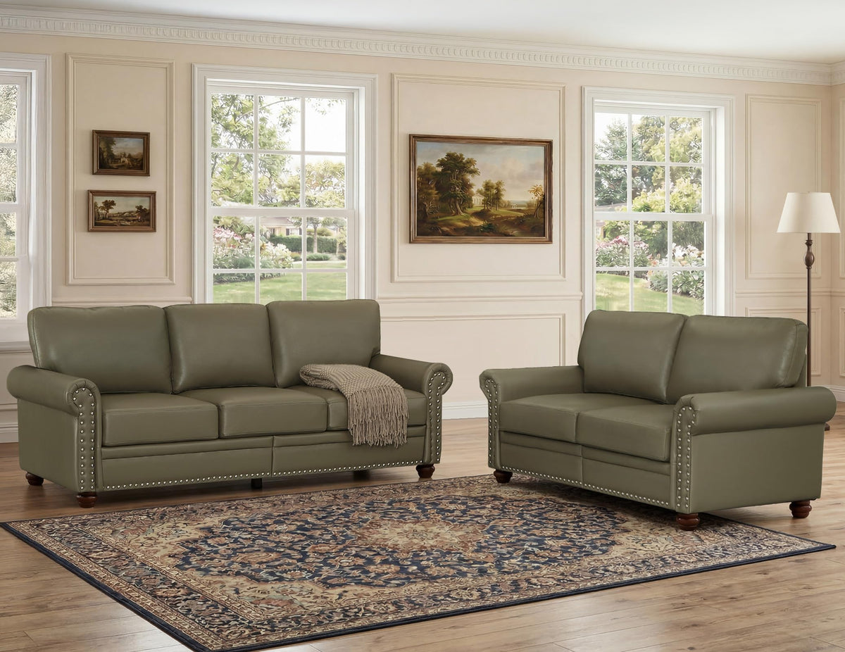 2 Piece Couch Sets for Living Room,Mid Century Modern Couch with Storage Nailhead Trim & Rolled Armrests,Deep Seat Comfy Couch,Furniture Set for Living Room,Bedroom,Office(Navy Blue,Loveseat+3 Seater)