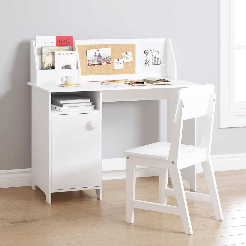 UTEX Wooden Kids Desk and Chair Set with Hutch and Storage for Ages 5-12