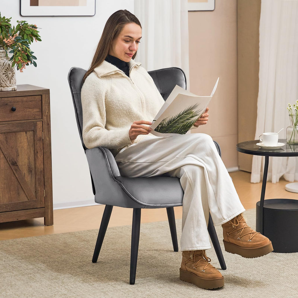 Furniliving PU Leather Accent Chair for Living Room, Upholstered Reading Chair with High Backrest, Tufted-Button Wingback Armchair for Bedroom, Dressing Room, Home Office, Brown, Set of 2