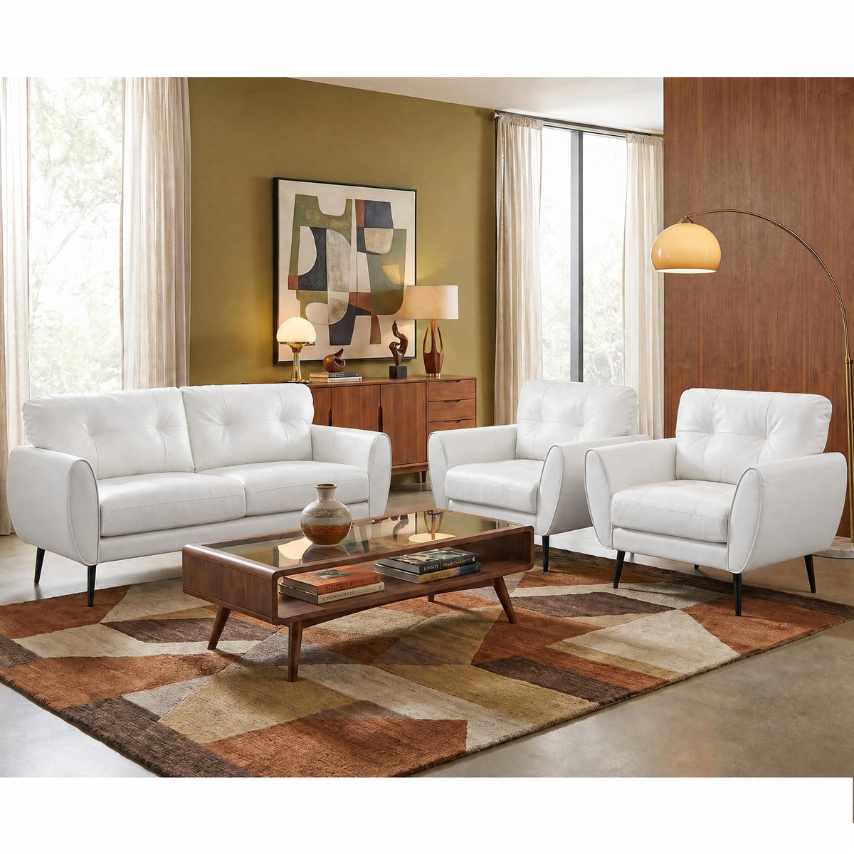 61'' Small Leather Loveseat and Chair, 3 Piece Living Room Sets, Black