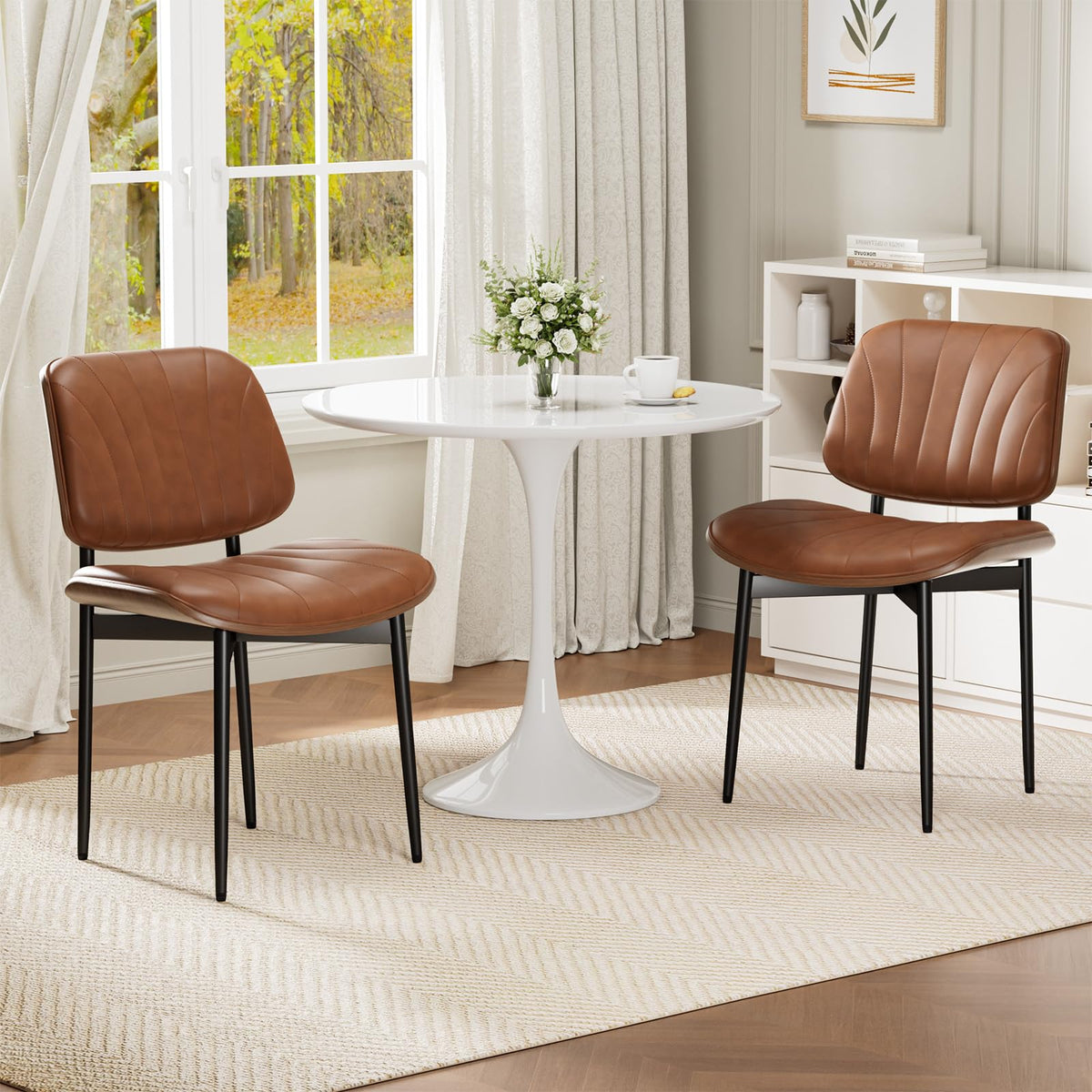 REONEY Dining Chairs Set of 4, Mid-Century Modern Kitchen Chairs, Black