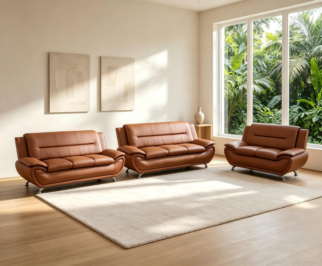 Creamy White Living Room Furniture Set, 2-Piece Modern Faux Leather Couches for Home, Living Room Sofa Sets, 3-Seater Sofa and Loveseat with Metal Feet, Couch Set for Bedroom, Hotel, Office