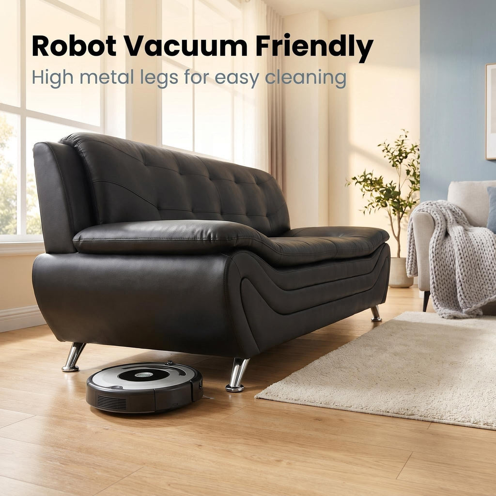 Modern Faux Leather Sofa Set â 3-Piece Living Room Couch with Chrome Legs & Padded Armrests â Includes 1-Seater, 2-Seater & 3-Seater â Contemporary Lounge Furniture for Home & Office (Brown)