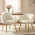Accent Velvet Makeup Vanity Chairs Set of 2 Boucle Modern Tufted Girls Desk Chair No Wheels with Gold Metal Legs, 20" Extra Wide Armchair for Bedroom Bathroom Dining Room Living Room, Cream Beige