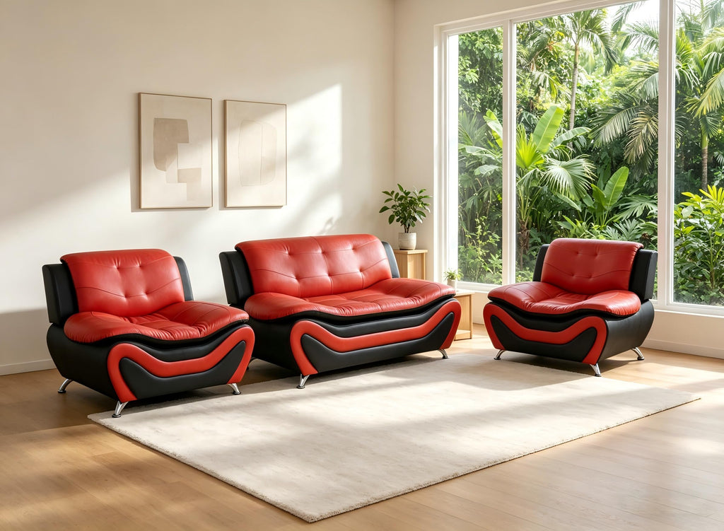 Creamy White Living Room Furniture Set, 2-Piece Modern Faux Leather Couches for Home, Living Room Sofa Sets, 3-Seater Sofa and Loveseat with Metal Feet, Couch Set for Bedroom, Hotel, Office