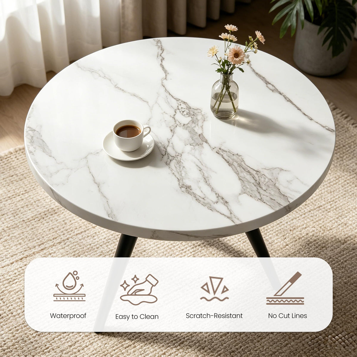 34.6" Round Dining Table Set for 4, Modern Kitchen Coffee Table Set, Walnut
