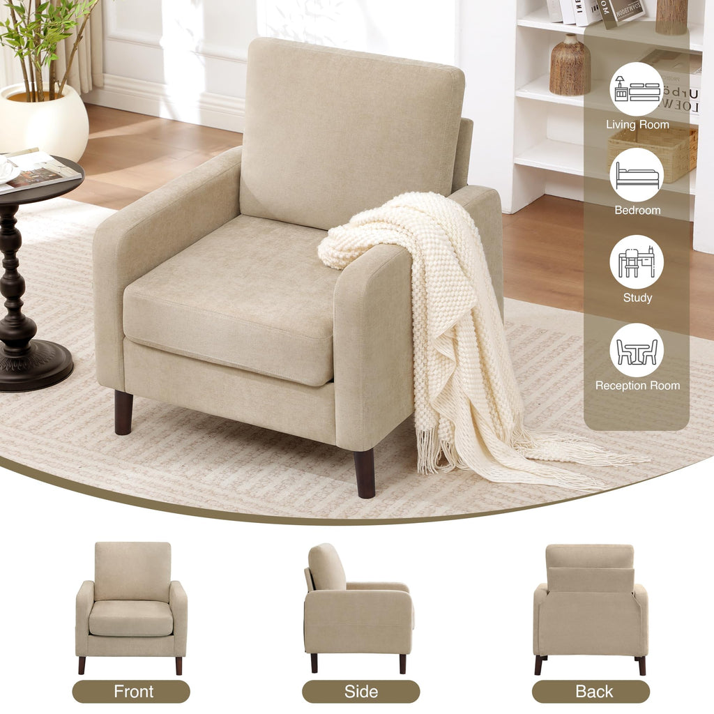 Accent Chair Set of 2, Upholstered Living Room Chairs with Wood Legs and Side Pockets, Modern Reading Chair for Bedroom, Armchair Single Sofa Side Chair for Office, Small Room, Dark Grey