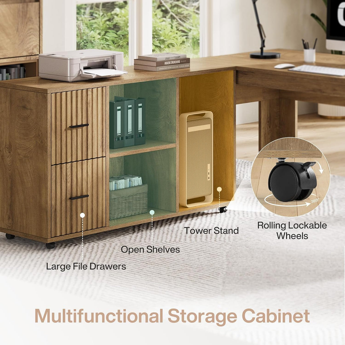 Tribesigns 63" L Shaped Executive Desk with Mobile File Cabinet, Brown