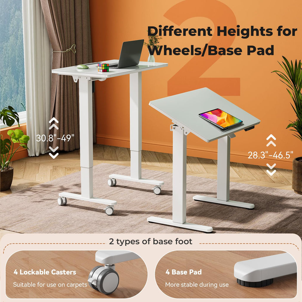 35" Glass Standing Desk, 90Â° Tilt Height Adjustable Drafting Table