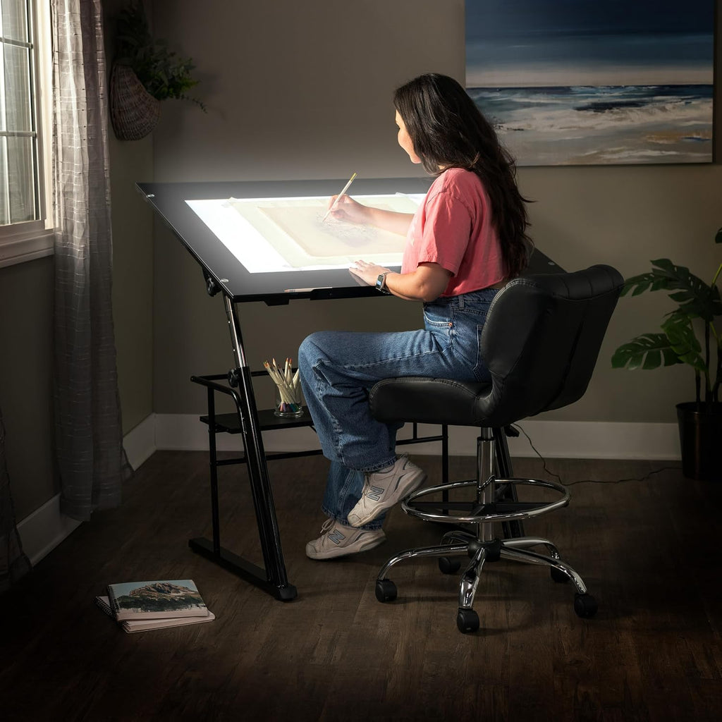 Studio Designs Zenith Drafting Light Table with Built-in ArtographÂ® LED Light Pad, Adjustable Height & Angle Glass Drafting Desk, Modern Artist Workstation for Drawing, Tracing, Drafting & Design