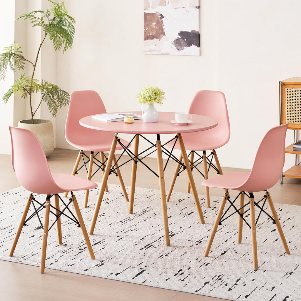 5-Piece Round Dining Set, 35.5" Black Table & Light Gray Chair
