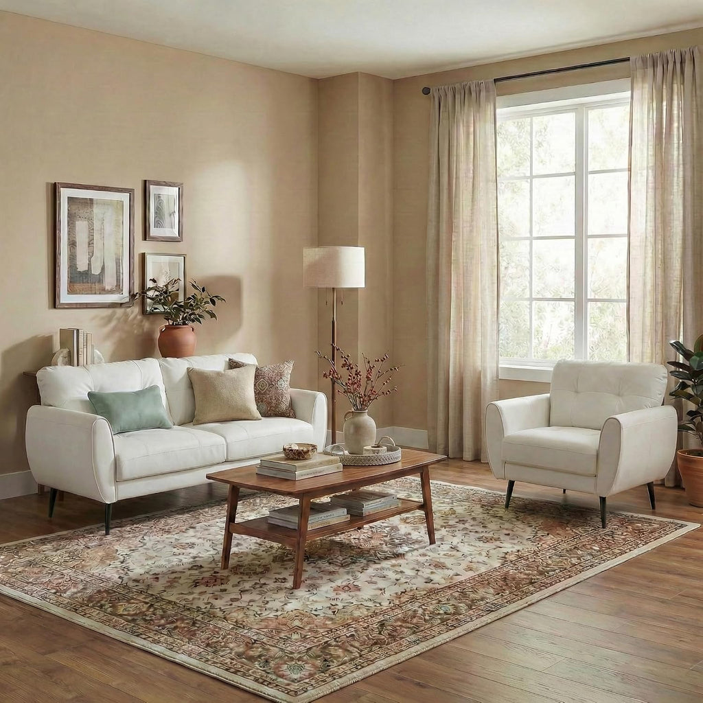 TYBOATLE 2 Piece Furniture Sets, Small Loveseat for Living Room, White Faux Leather Couch Mid Century Modern Tufted Mini Sofa Comfy Office 2 Seat Love Seat for Small Spaces Bedroom