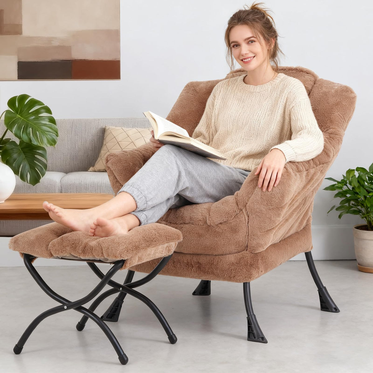 Modern Lazy Chair with Ottoman Lounge Accent Reading Chair for Living Room