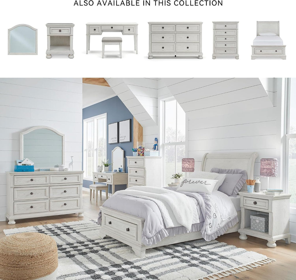 Signature Design by Ashley Makeup Vanity Desk with Stool, Antiqued White