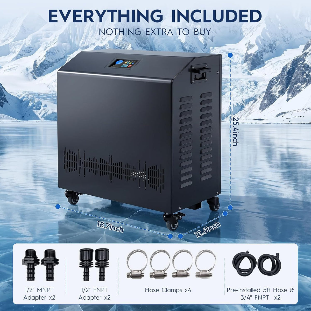 WiFi Smart 1HP Cold Plunge Water Chiller with Double Filter System
