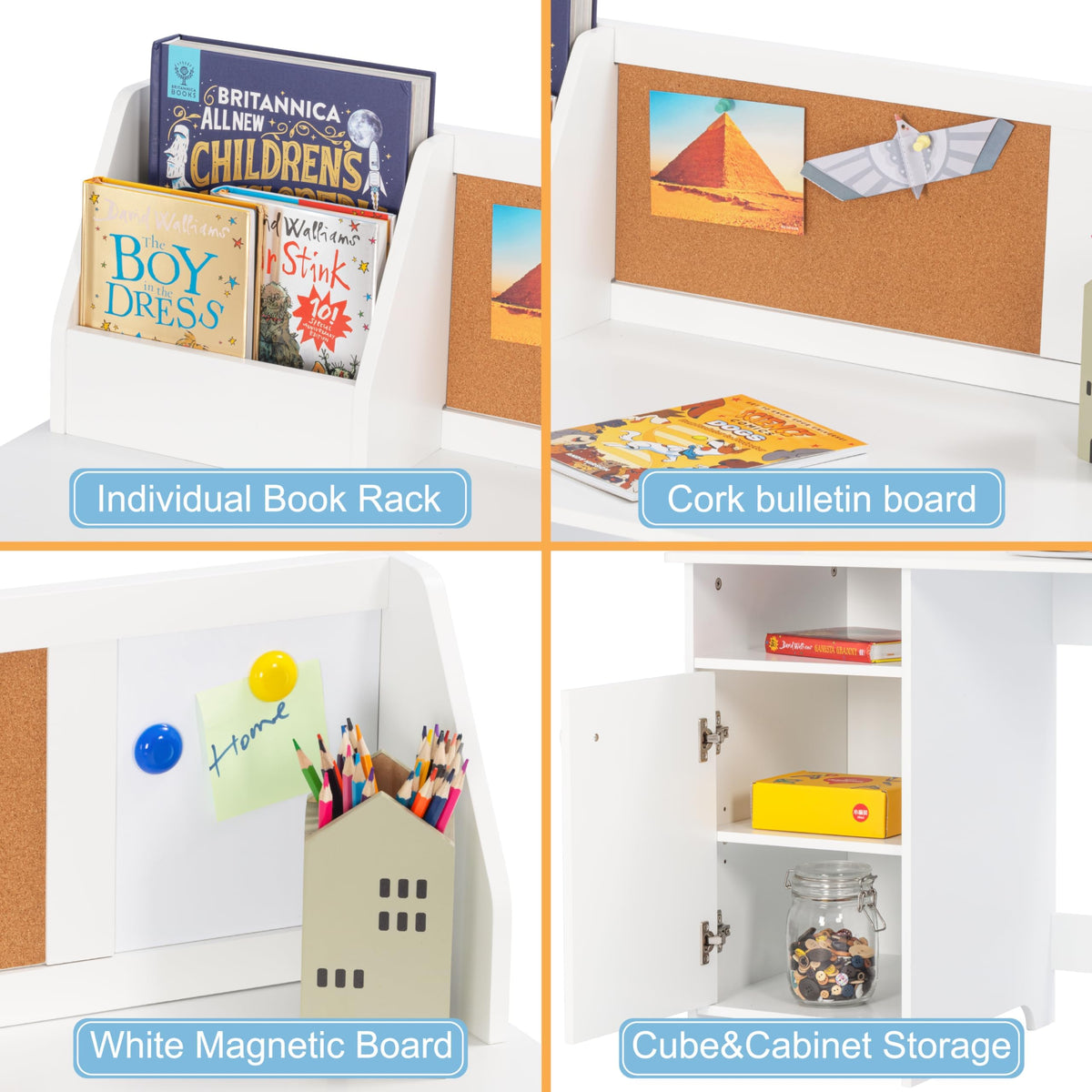 UTEX Wooden Kids Desk and Chair Set with Hutch and Storage for Ages 5-12