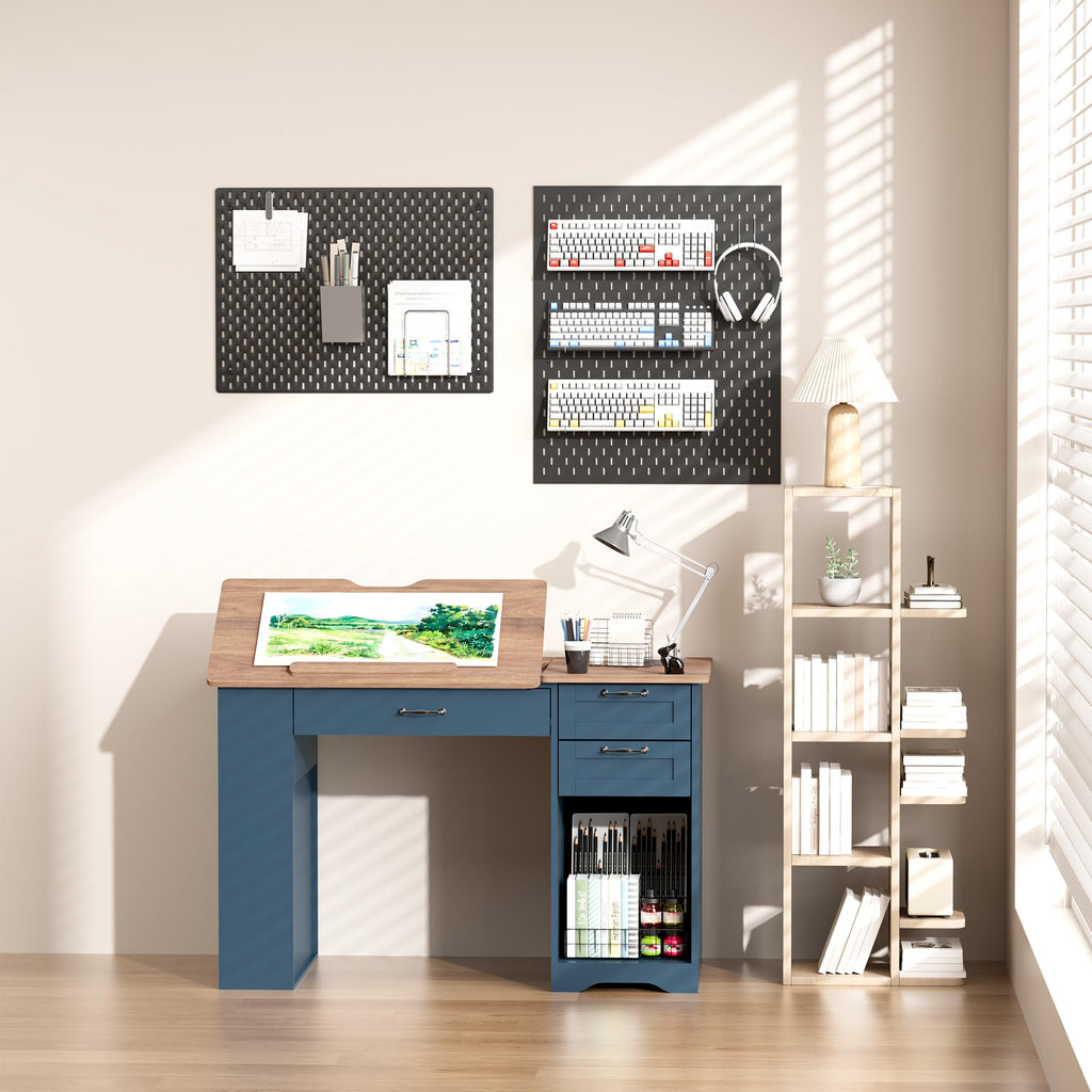 Drafting Table with Storage Cabinet & Drawers, Adjustable Drawing Table with Open Shelves, Craft Art Desk for Artists, Painters, Drawing, Crafting, Reading, Writing, Working