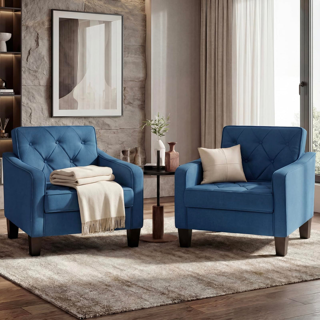 Grey Accent Chairs Set of 2, Wide Comfy Arm Chairs for Living Room, Office