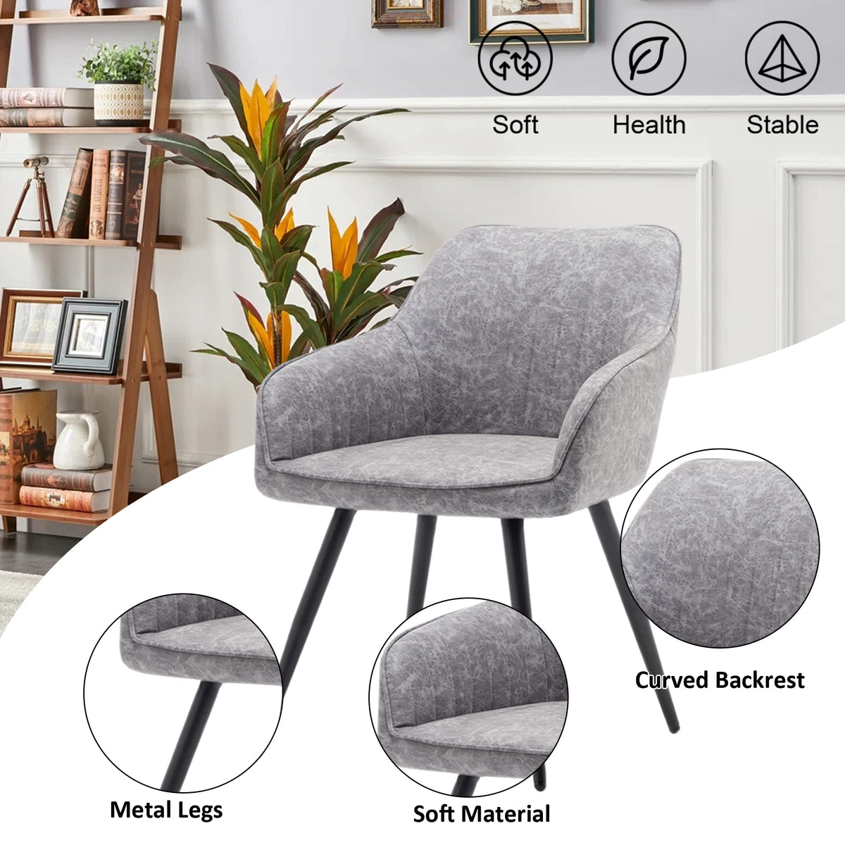 annjoe Faux Leather Accent Arm Chairs for Living Room Leisures/ Upholstered Chair with Metal Legs Set of 2 for Home Kitchen Office Bistro Cafe, Brown