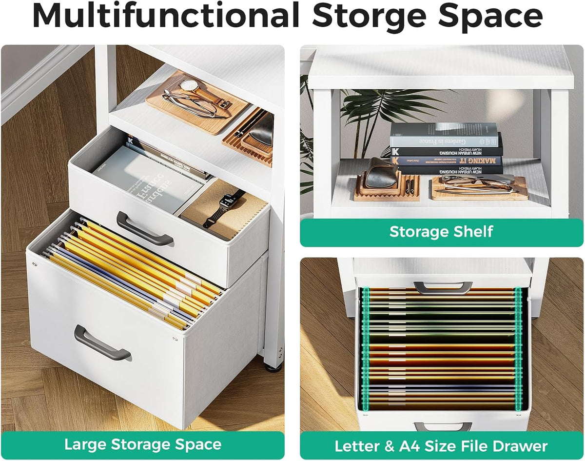 Coleshome 55 Inch L Shaped Office Desk with 6 Drawers, Power Outlet, White