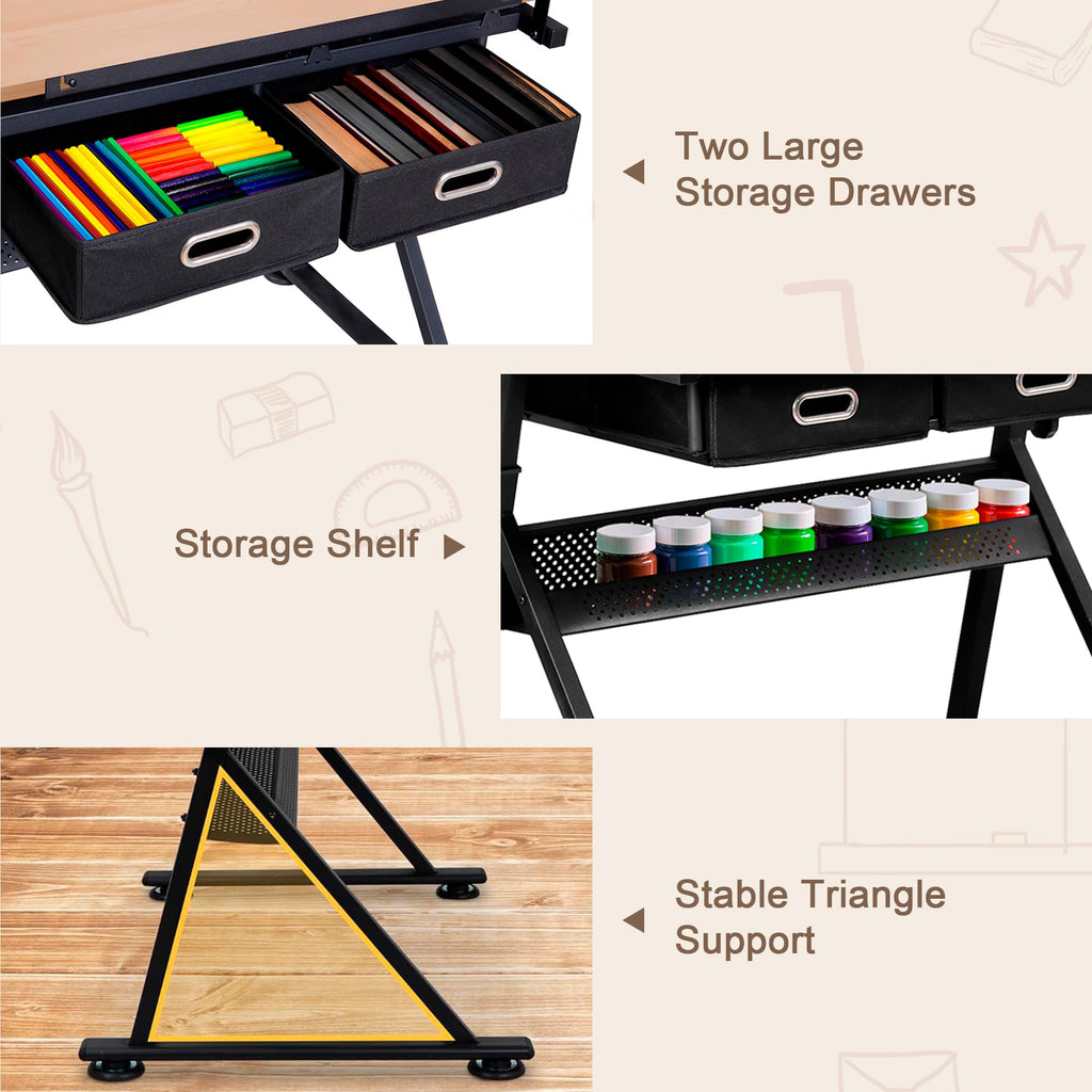 ZENY Adjustable Drafting Table with Stool Tilting Drawing Desk Artist Table
