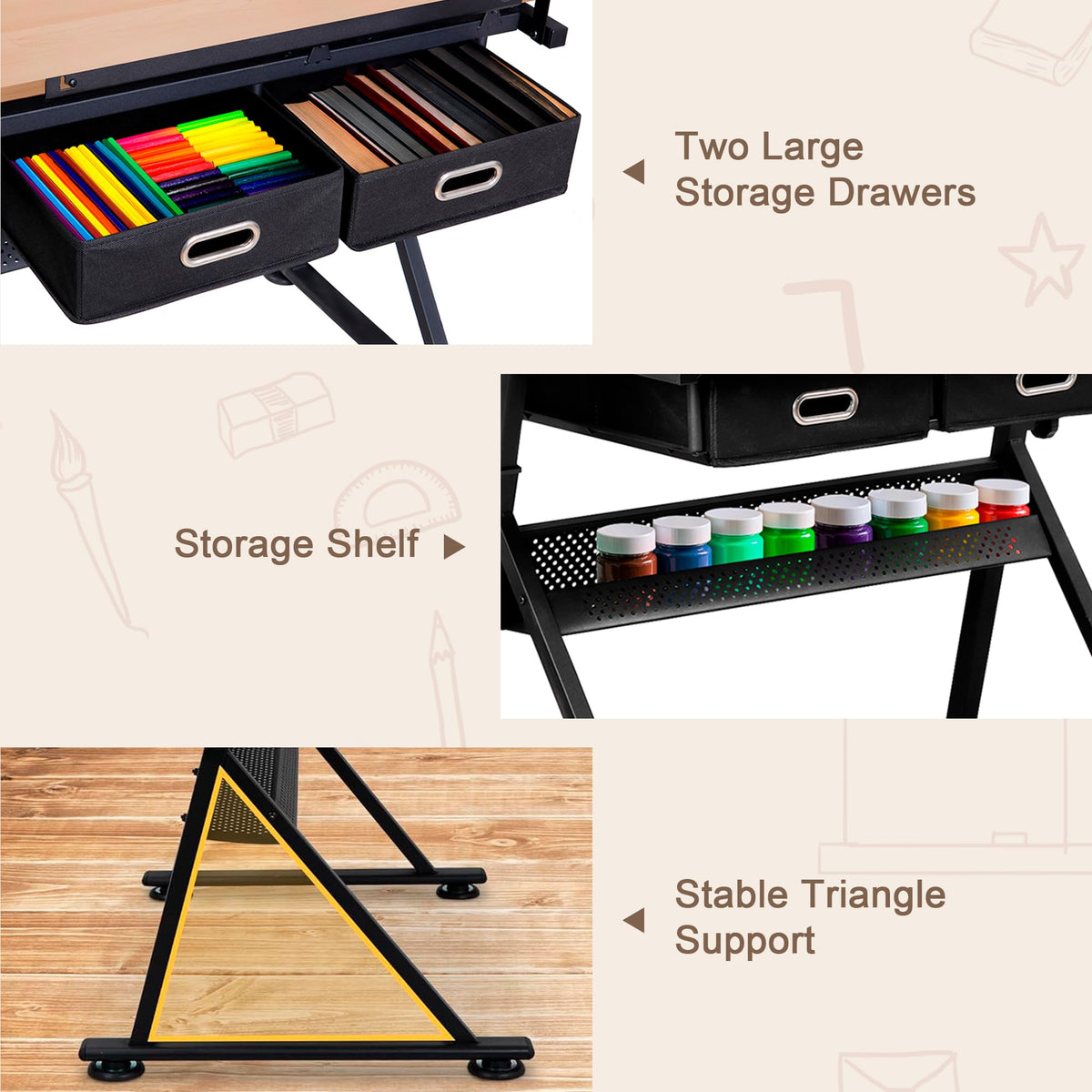 ZENY Adjustable Drafting Table with Stool Tilting Drawing Desk Artist Table