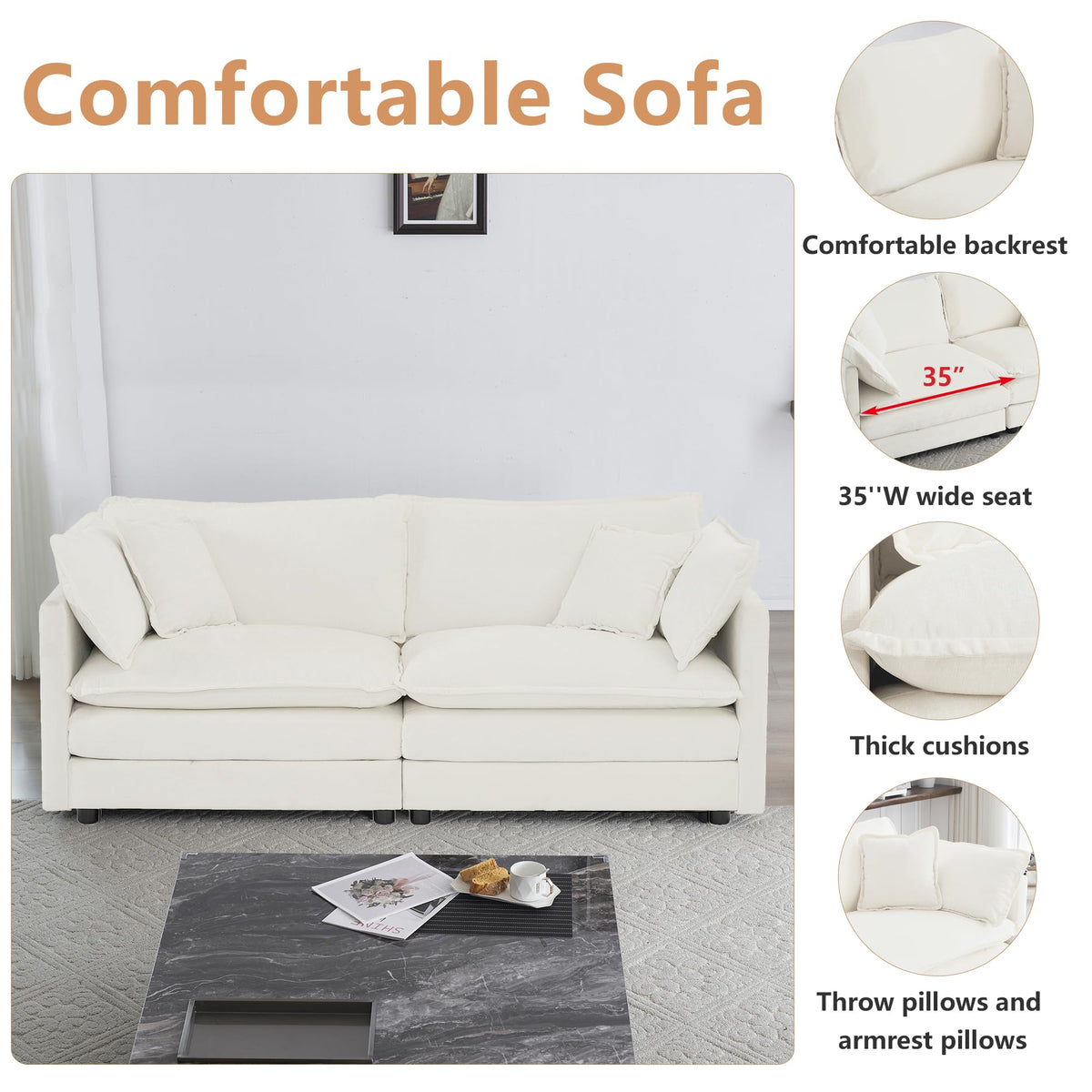 mikibama Luxury 2 Piece Loveseat Couch & Sofa Armchair Set, Modern Upholstered Chenille Cloud Couches Set Furniture with 5 Pillow for Living Room Bedroom Office Apartment, Evergreen