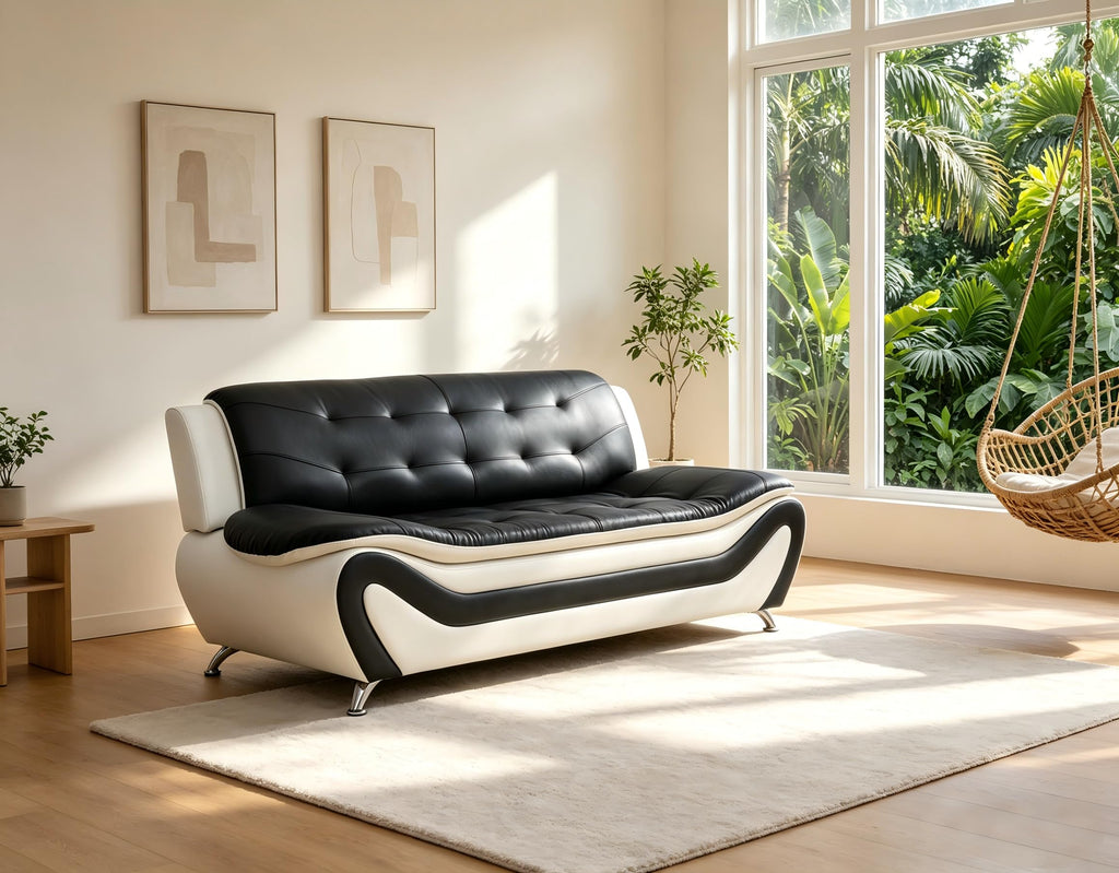 Creamy White Living Room Furniture Set, 2-Piece Modern Faux Leather Couches for Home, Living Room Sofa Sets, 3-Seater Sofa and Loveseat with Metal Feet, Couch Set for Bedroom, Hotel, Office