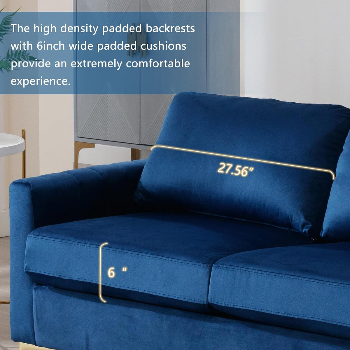2 Piece Sofa and Loveseat Set, Comfy Tufted Velvet Couch and Loveseat Sets Furniture with Gold Leg, Mid Century Modern Couch Soft Upholstered Sofa Set of 2 for Living Room Bedroom Office (Navy Blue)