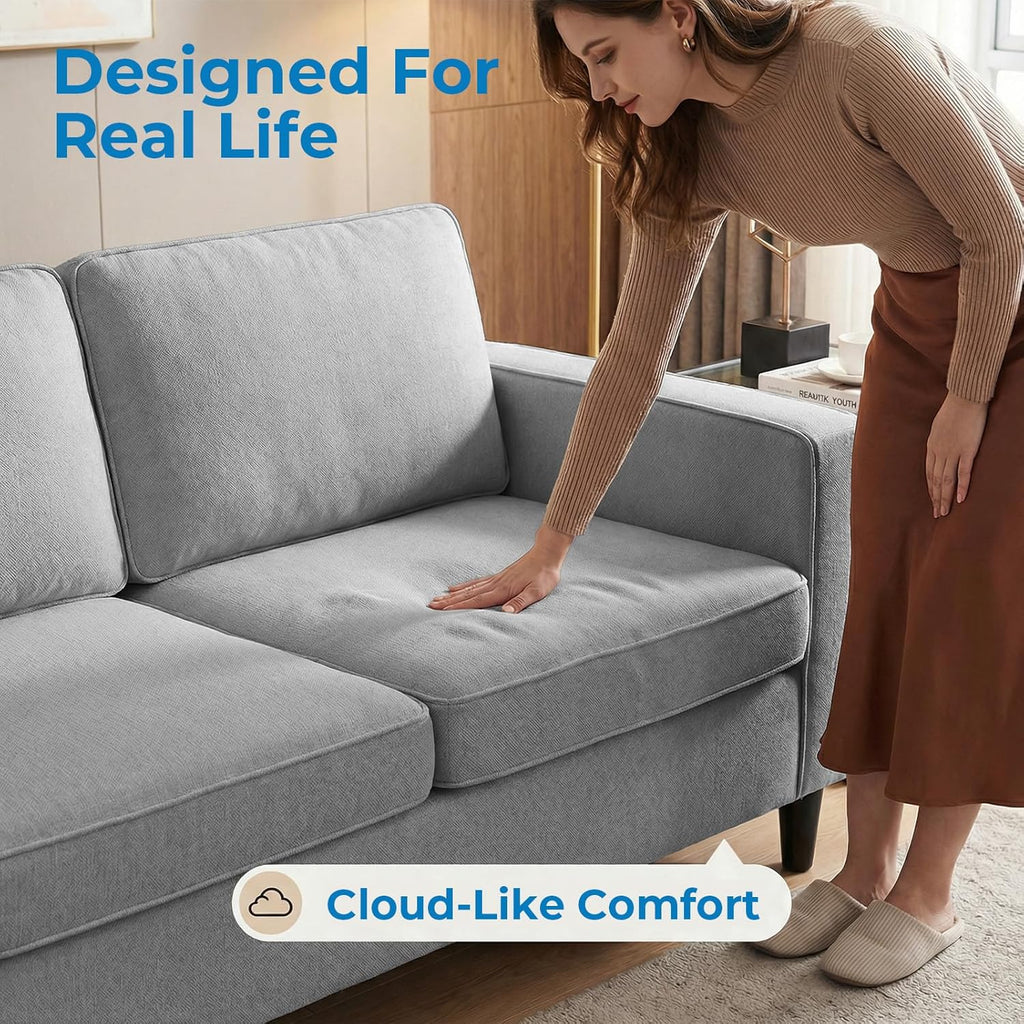 Mjkone 78"W 3 Pieces Sofa Couches Set for Living Room Sets Furniture, Sectional L Shaped 3-Seater Small Sofas Couch and Loveseat Sets with Storage Ottoman and Side Pockets for Home Office, Light Gray