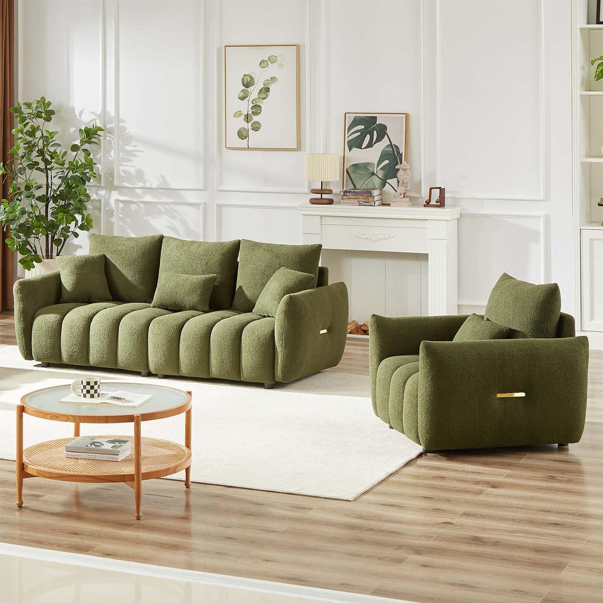 Antetek Teddy Fabric Sofa Set for Living Room, 2 Pieces Modern Deep Seat Oversized 3-Seater Cloud Boucle Couch for Bedroom, Office, Apartment, Furniture Set, 78-inch, Black (2 Pieces)
