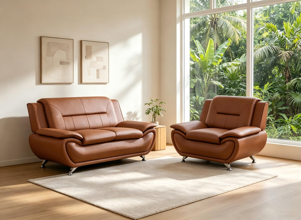 Creamy White Living Room Furniture Set, 2-Piece Modern Faux Leather Couches for Home, Living Room Sofa Sets, 3-Seater Sofa and Loveseat with Metal Feet, Couch Set for Bedroom, Hotel, Office