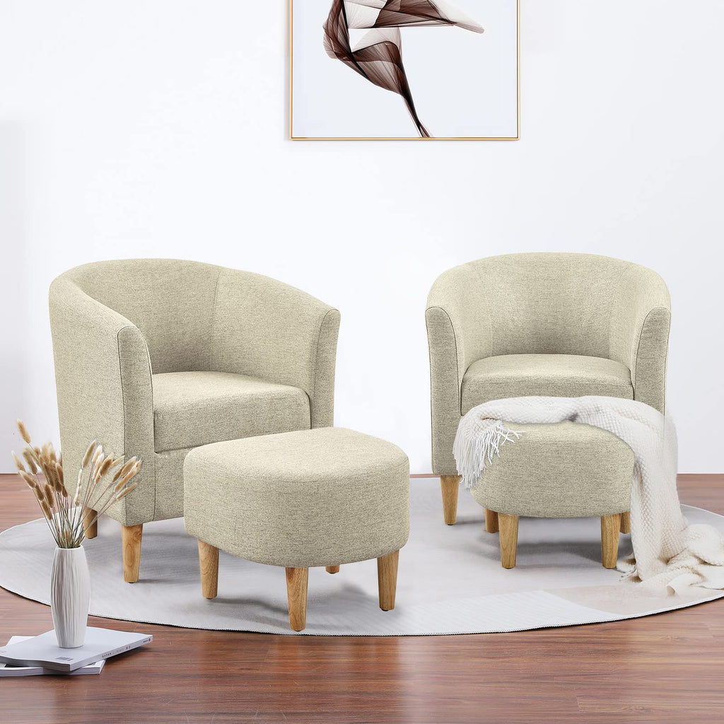 DAZONE Accent Chair with Ottoman, Modern Comfy Armchair Upholstered Barrel Club Chair and Footrest Set, Fabric Tub Arm Chairs for Living Room Bedroom Small Spaces Apartment Office, Set of 2, Gray